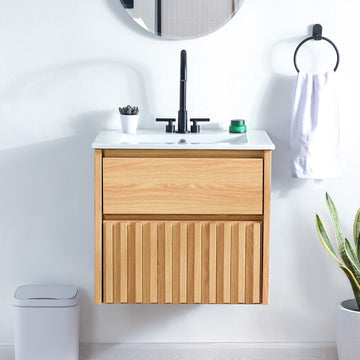 Sherwin Slat Modern Coastal 2-Drawer Wall Mounted Bath Vanity Cabinet Only (Sink Basin Not Included) - JONATHAN Y